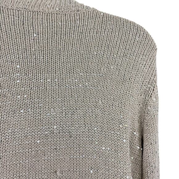 Chicos Womens Beige Sequin Silver Gold Open Cardigan Cotton Blend Sweater 2/ L - Picture 13 of 16